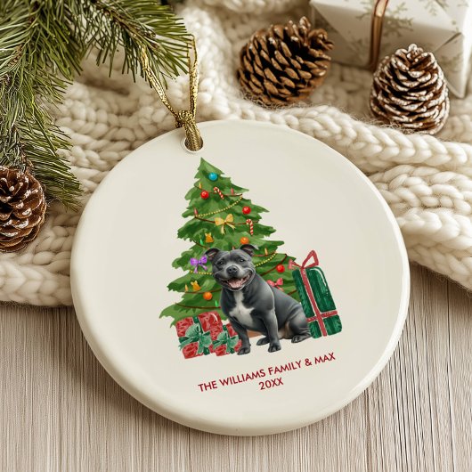 Pitbull hond gepersonaliseerde kerst keramisch ornament