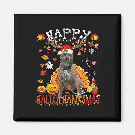 Pitbull Hond Halloween Kersthond Happy Hallotha Magneet (Voorkant)