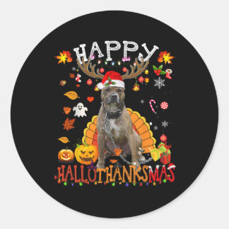 Pitbull Hond Halloween Kersthond Happy Hallotha Ronde Sticker