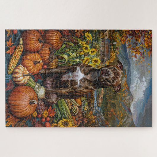 Pitbull-hond Herfst Oogst Thanksgiving Legpuzzel (Horizontaal)