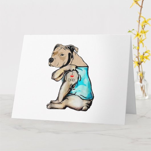 Pitbull-hond Ik hou van papa-tatoeage Grappige fam Kaart (Gele Bloem)