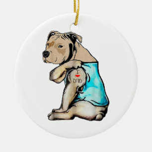 Pitbull-hond Ik hou van papa-tatoeage Grappige fam Keramisch Ornament