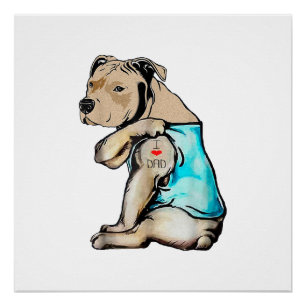 Pitbull Hond Ik Hou Van Papa Tatoeage Grappige Fam Perfect Poster