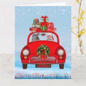 Pitbull-hond in auto met kerstman kaart (Gele Bloem)