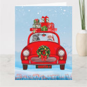 Pitbull-hond in auto met kerstman kaart (Voorkant)