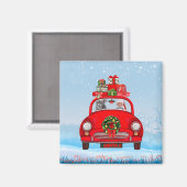 Pitbull-hond in auto met kerstman magneet (Voorkant / Achterkant)