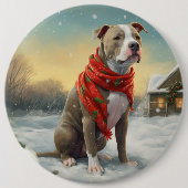 Pitbull-hond in de sneeuw met Kerstmis Ronde Button 6,0 Cm (Voorkant)