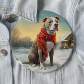Pitbull-hond in de sneeuw met Kerstmis Ronde Button 6,0 Cm (In situ)