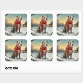 Pitbull-hond in de sneeuw met Kerstmis Vierkante Sticker (Vel)