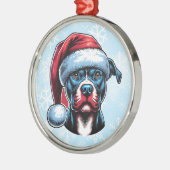 Pitbull hond in Santa Hat Kerstmis Metalen Ornament (Links)