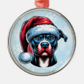 Pitbull hond in Santa Hat Kerstmis Metalen Ornament (Voorkant)