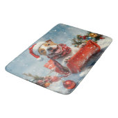 Pitbull Hond in Sledge Laat het Sneeuw Kerstmis Badmat (Gekanteld)