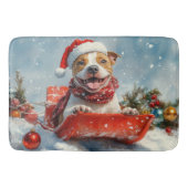 Pitbull Hond in Sledge Laat het Sneeuw Kerstmis Badmat (Voorkant)