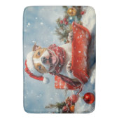 Pitbull Hond in Sledge Laat het Sneeuw Kerstmis Badmat (Voorkant Verticaal)