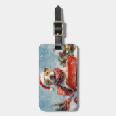 Pitbull Hond in Sledge Laat het Sneeuw Kerstmis Bagagelabel (Voorkant verticaal)