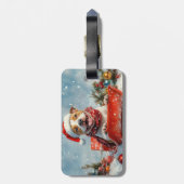 Pitbull Hond in Sledge Laat het Sneeuw Kerstmis Bagagelabel (Achterkant verticaal)