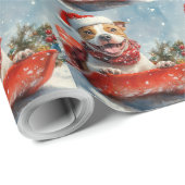 Pitbull Hond in Sledge Laat het Sneeuw Kerstmis Cadeaupapier (Rol Hoek)