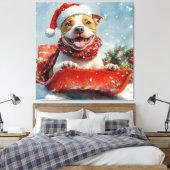 Pitbull Hond in Sledge Laat het Sneeuw Kerstmis Canvas Afdruk (Insitu (Slaapkamer))