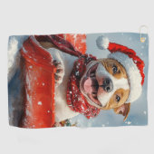Pitbull Hond in Sledge Laat het Sneeuw Kerstmis Golfhanddoek (Horizontaal)