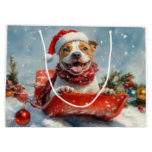 Pitbull Hond in Sledge Laat het Sneeuw Kerstmis Groot Cadeauzakje (Achterkant)