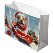 Pitbull Hond in Sledge Laat het Sneeuw Kerstmis Groot Cadeauzakje (Achterkant Gekanteld)