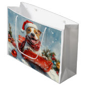 Pitbull Hond in Sledge Laat het Sneeuw Kerstmis Groot Cadeauzakje (Voorkant Gekanteld)
