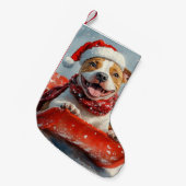 Pitbull Hond in Sledge Laat het Sneeuw Kerstmis Kleine Kerstsok (Voorkant (Hangend))