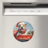 Pitbull Hond in Sledge Laat het Sneeuw Kerstmis Magneet (Insitu (Vaatwasser))