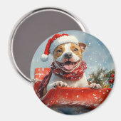Pitbull Hond in Sledge Laat het Sneeuw Kerstmis Magneet (Voorkant / Achterkant)