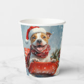 Pitbull Hond in Sledge Laat het Sneeuw Kerstmis Papieren Bekers (Achterkant)