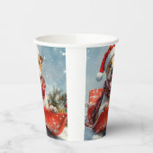 Pitbull Hond in Sledge Laat het Sneeuw Kerstmis Papieren Bekers (Links)