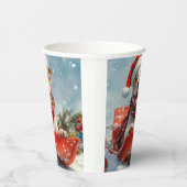 Pitbull Hond in Sledge Laat het Sneeuw Kerstmis Papieren Bekers (Rechts)