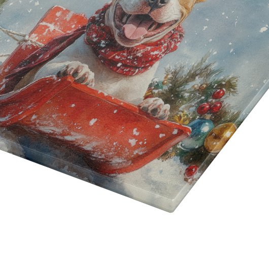 Pitbull Hond in Sledge Laat het Sneeuw Kerstmis Snijplank (Hoek)