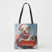 Pitbull Hond in Sledge Laat het Sneeuw Kerstmis Tote Bag (Voorkant)