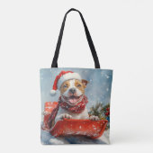 Pitbull Hond in Sledge Laat het Sneeuw Kerstmis Tote Bag (Achterkant)