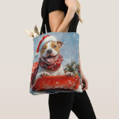 Pitbull Hond in Sledge Laat het Sneeuw Kerstmis Tote Bag (Dichtbij)