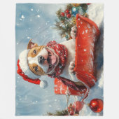 Pitbull-hond in slee Laat het sneeuwen Kerstmis Fleece Deken (Voorkant)