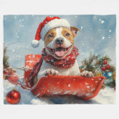 Pitbull-hond in slee Laat het sneeuwen Kerstmis Fleece Deken (Voorkant (Horizontaal))