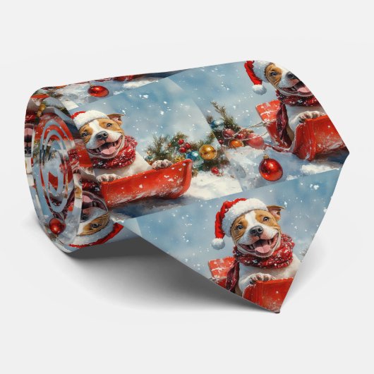 Pitbull-hond in slee laat het sneeuwen Kerstmis Stropdas (Opgerold)