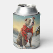 Pitbull Hond in Sneeuw Kerstmis Blikjeskoeler (Blikje Voorkant)