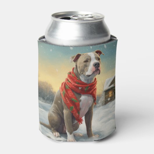 Pitbull Hond in Sneeuw Kerstmis Blikjeskoeler (Blikje Voorkant)
