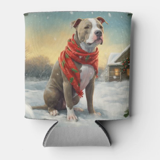 Pitbull Hond in Sneeuw Kerstmis Blikjeskoeler (Voorkant)