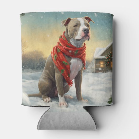 Pitbull Hond in Sneeuw Kerstmis Blikjeskoeler (Achterkant)