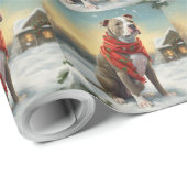 Pitbull Hond in Sneeuw Kerstmis Cadeaupapier (Rol Hoek)