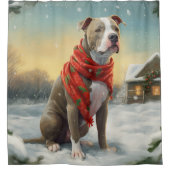 Pitbull Hond in Sneeuw Kerstmis Douchegordijn (Voorkant)