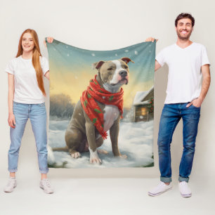 Pitbull Hond in Sneeuw Kerstmis Fleece Deken