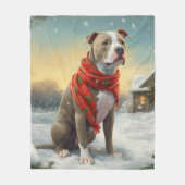 Pitbull Hond in Sneeuw Kerstmis Fleece Deken (Voorkant)
