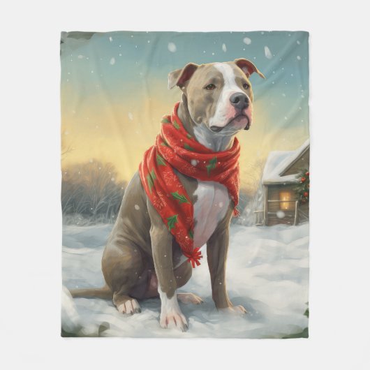 Pitbull Hond in Sneeuw Kerstmis Fleece Deken (Voorkant)