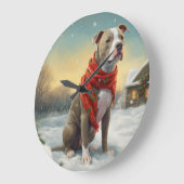 Pitbull Hond in Sneeuw Kerstmis Grote Klok (Hoek)