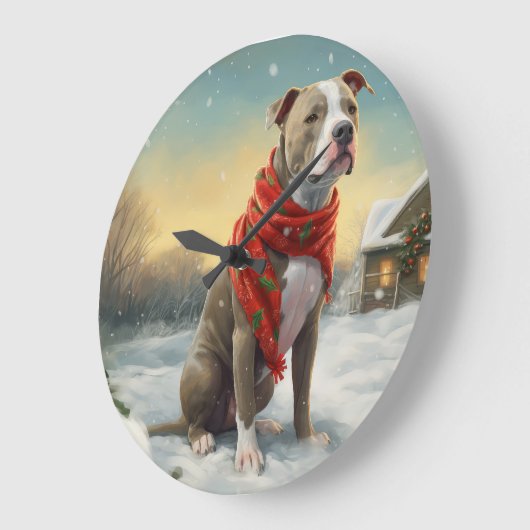 Pitbull-hond in Sneeuw Kerstmis Grote Klok (Hoek)